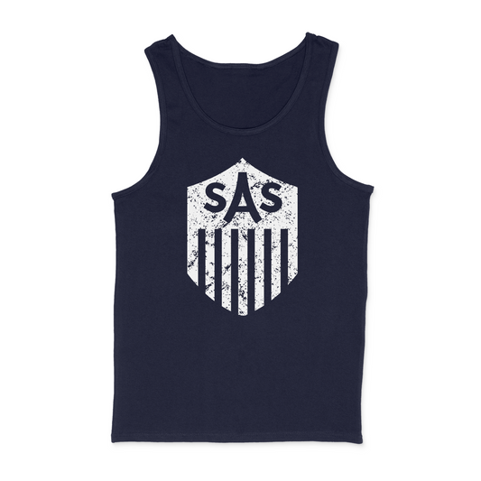 SAS Distressed White Shield Tank Top