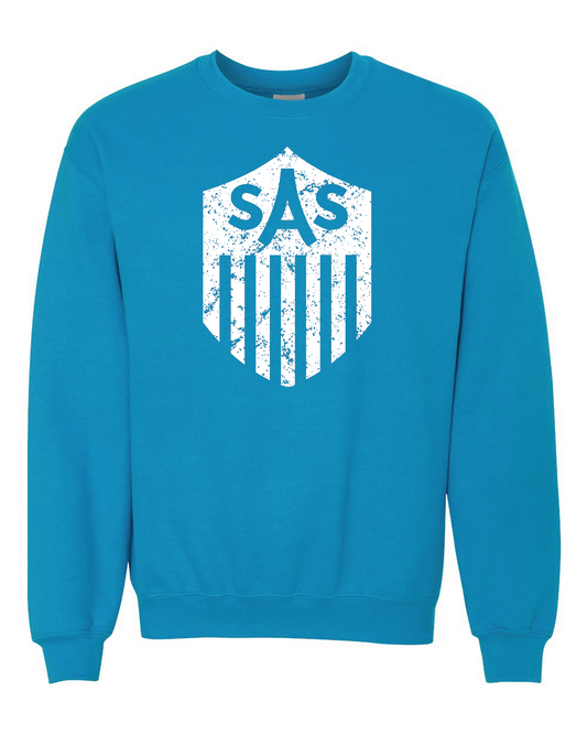 SAS Distressed White Shield Crewneck Sweatshirt